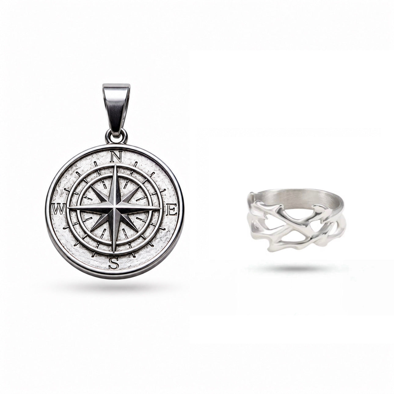 Compass Pendant + Mesh Ring (FREE SHIPPING)