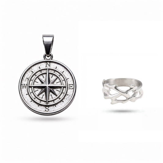Compass Pendant + Mesh Ring (FREE SHIPPING)