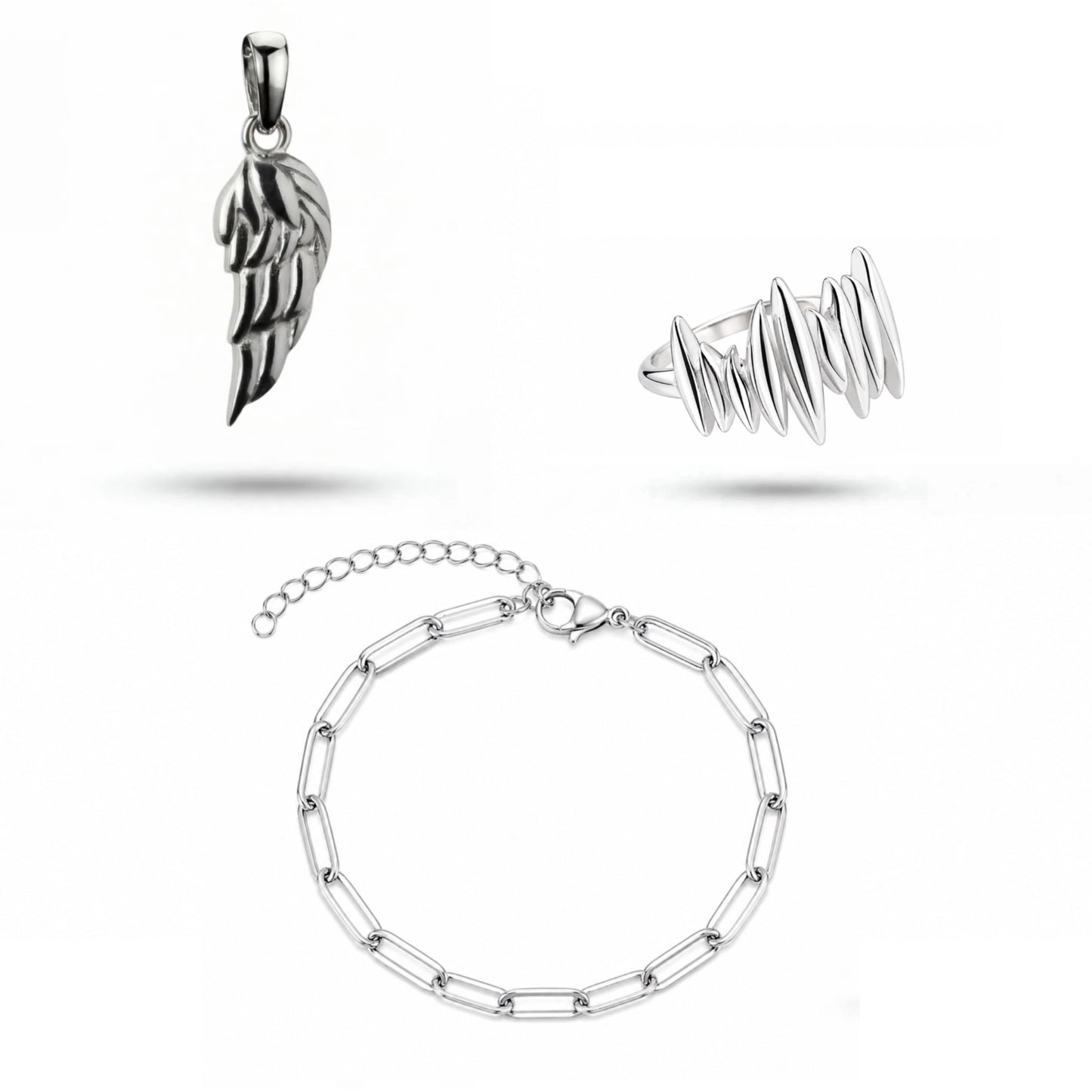 Wing Pendant + Paperclip Bracelet + Apex Ring (FREE SHIPPING)